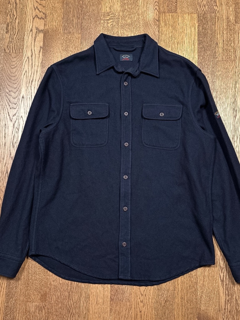 Paul & Shark Wool Garment Dyed Overshirt Navy Flannel L/S Button Shirt Mens L